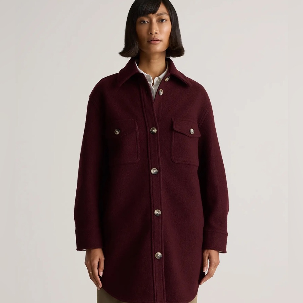 Quince Burgundy Long Merino Wool Shirt Jacket M